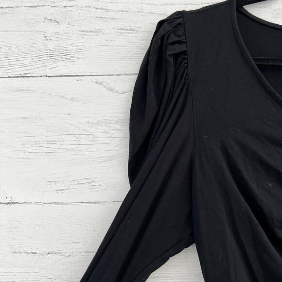 Frame Black Agnes Ruched Knit Long Sleeve Top Size L - Picture 3 of 8